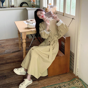 韩系复古气质风衣式连衣裙女2025春秋季新款收腰显瘦长袖a字长裙图片