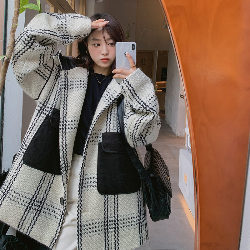 现货2025冬季新款格子连帽呢子大衣浙宝300/812/P175控248,女装毛呢外套,郎佰婉