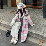 现货2025冬季新款撞色拼接格纹大衣浙宝300/8931/P205控288，女装毛呢外套，郎佰婉