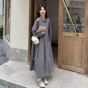 现货 2025秋季新款黑白格子连衣裙浙宝300/267/P135控218，女装连衣裙，郎佰婉