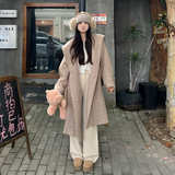 韩系慵懒风连帽圈圈呢大衣女2025年冬季新款显瘦保暖长款加厚棉衣，女装毛呢外套，郎佰婉