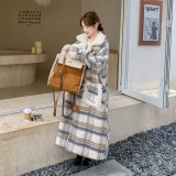 现货2025冬季新款毛毛拼接格纹大衣浙宝300/8917/P215控298，女装毛呢外套，郎佰婉