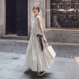 法式孕妇夏装甜美小清新条纹无袖裙子2024夏季温柔风遮肚子连衣裙，女装连衣裙，郎佰婉