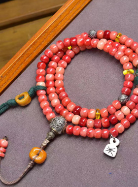 天然血料骆驼骨桶珠手链
