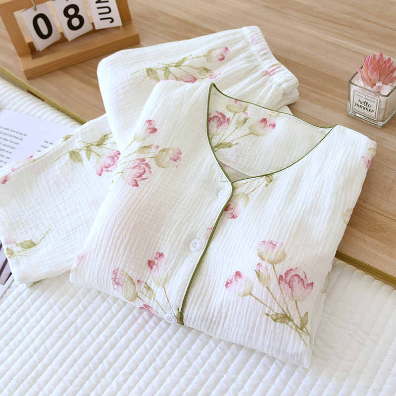 婴儿棉免文胸双层纱布睡衣女春秋夏季薄款纯棉V领带胸垫长袖家居,女士内衣/男士内衣/家居服,睡衣/家居服套装,淘宝优惠券,粉丝福利购,淘宝优惠卷