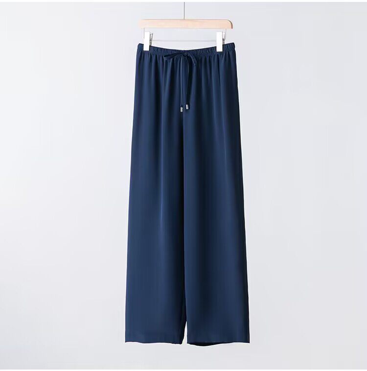 30姆米重磅真丝阔腿裤宽松直筒桑蚕丝休闲裤女慵懒风抽绳亚光垂感