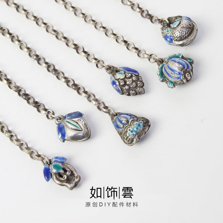 925银寿桃葡萄莲蓬带链铃铛坠