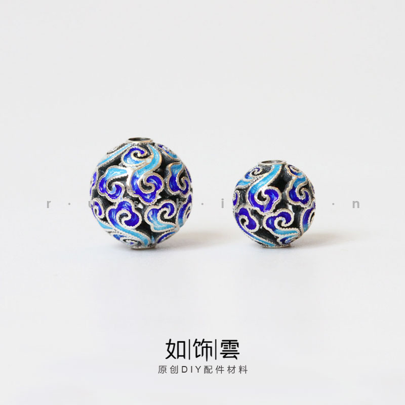 925银烧蓝祥云花丝镂空圆珠手串