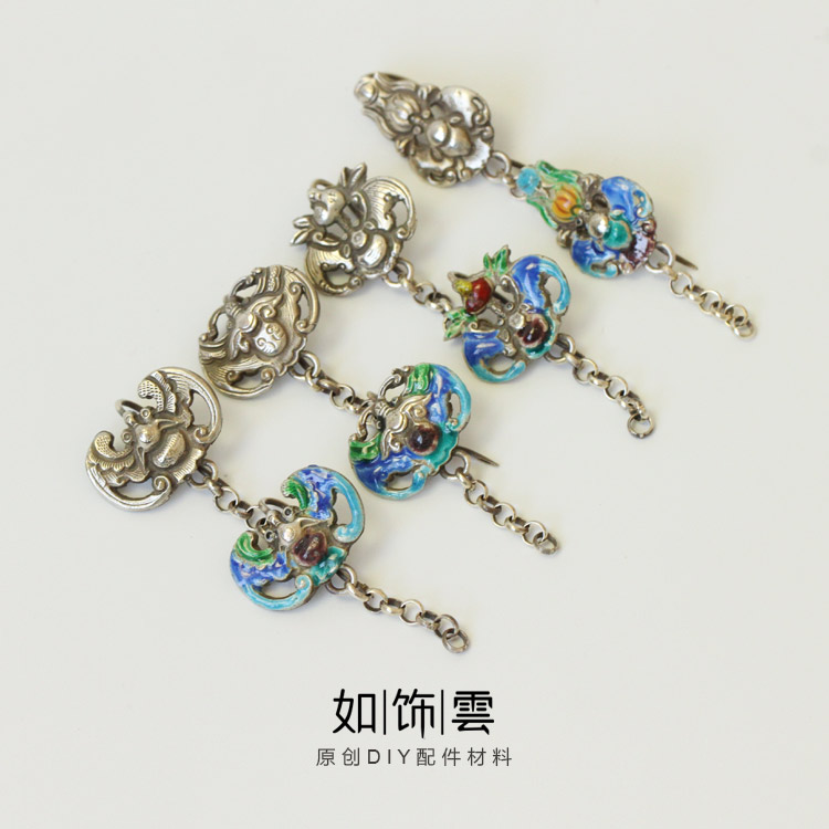 925银烧蓝福寿蝙蝠耳勾古风汉服