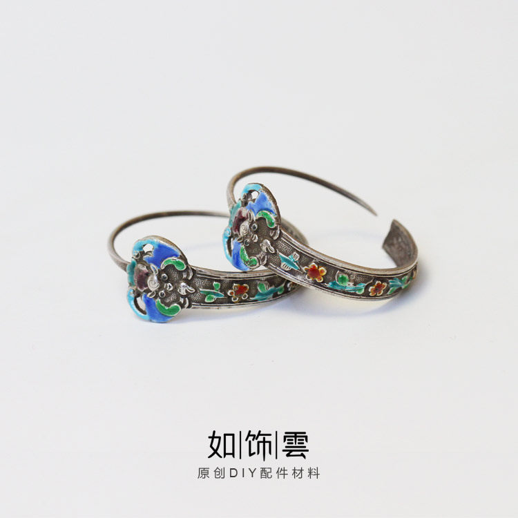925银烧蓝福寿仿古大耳环民族风