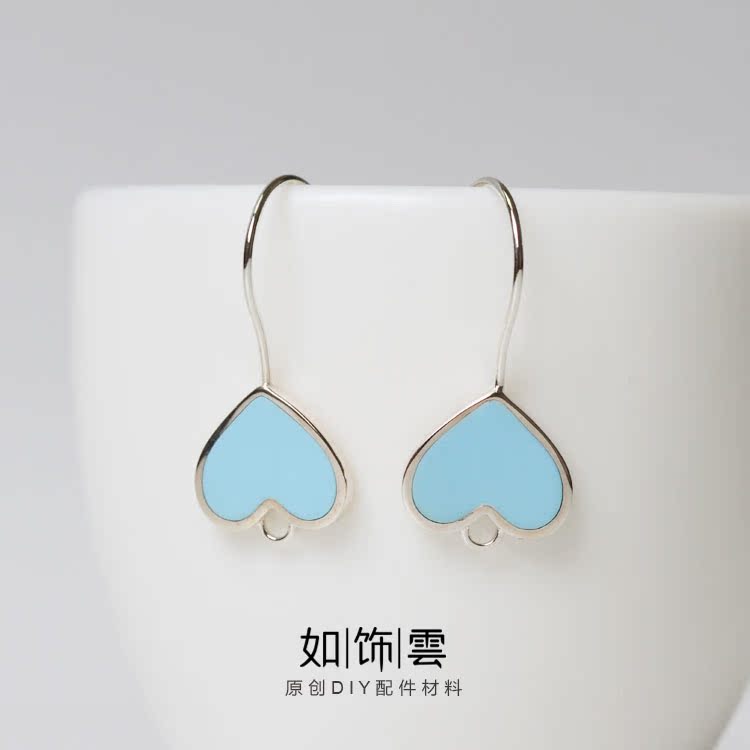 如饰 桃心耳勾 S925银烧蓝珐琅小清新可爱可挂配饰女士diy耳饰 EM