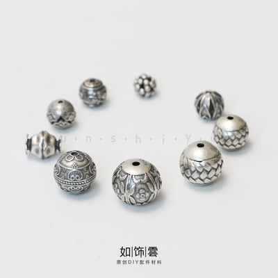 925银敲面点珠莲瓣六字真言花珠