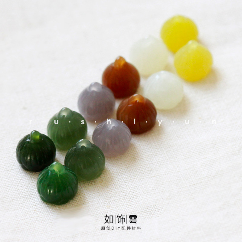 如饰 10mm莲蓬吊坠 纯手工雕刻白玉碧玉黄金玉烟灰玉耳坠吊饰 BN