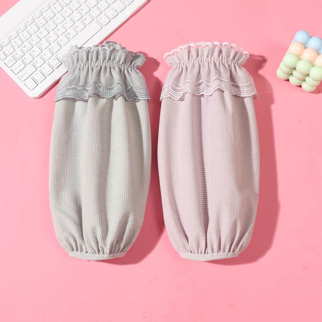 加宽长款羽绒服蕾丝袖套女秋冬季防污防脏成人学生办公室套袖家务