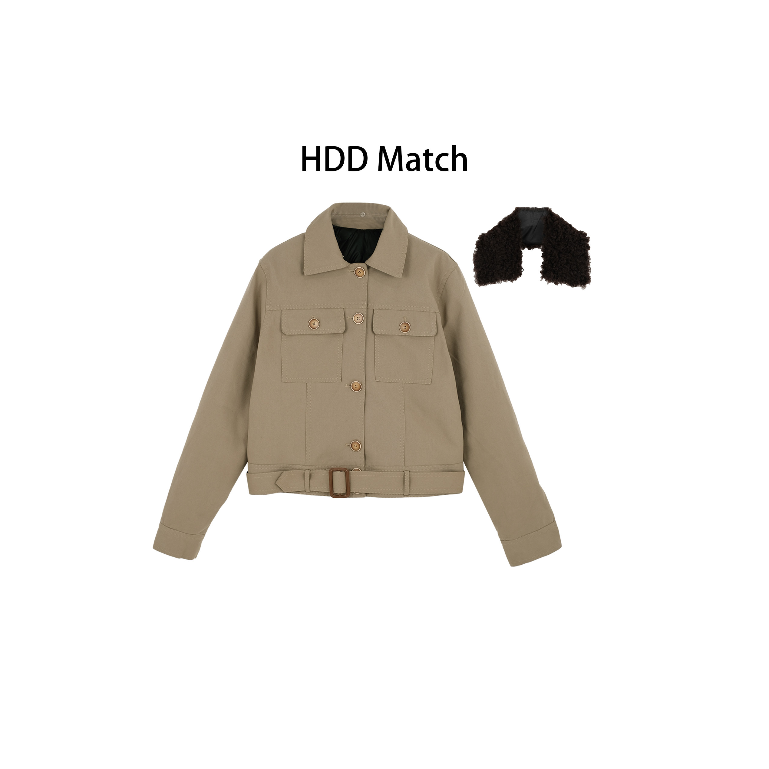 HDD- "帅气轮廓" 90白鸭绒 女款毛领修身夹克羽绒服外套 Y9917