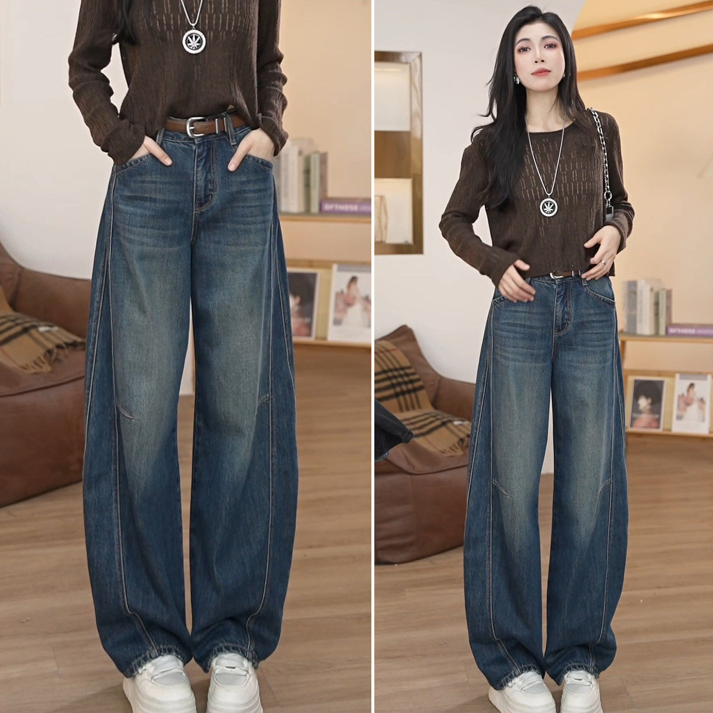 弯刀牛仔裤女2025新款加绒阔腿裤冬加厚显瘦宽松高腰窄版香蕉裤子,女装/女士精品,牛仔裤,淘宝优惠券,粉丝福利购,淘宝优惠卷