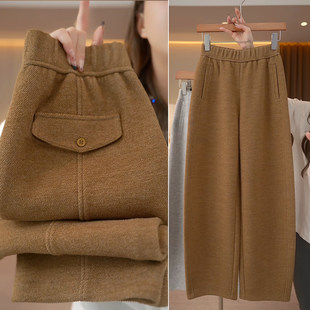羊毛裤子加绒女冬季阔腿休闲裤宽松慵懒风显瘦垂感高腰窄版弯刀裤