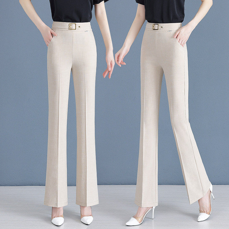 棉麻微喇裤女士2025夏季新款高腰直筒薄款冰丝休闲小个子西装裤子