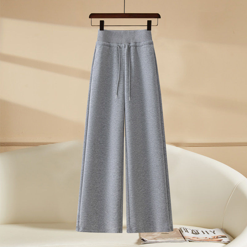 灰色阔腿裤女2025春秋季新款高腰宽松直筒卫裤小个子休闲运动裤子