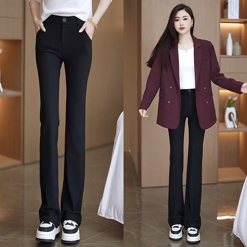 职业喇叭裤女春秋季小个子修身高腰显瘦高级感垂感休闲微喇西装裤