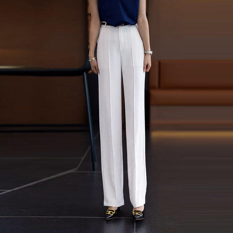 白色西装裤子女夏季薄款2026新款高腰垂感窄版免烫直筒冰丝阔腿裤