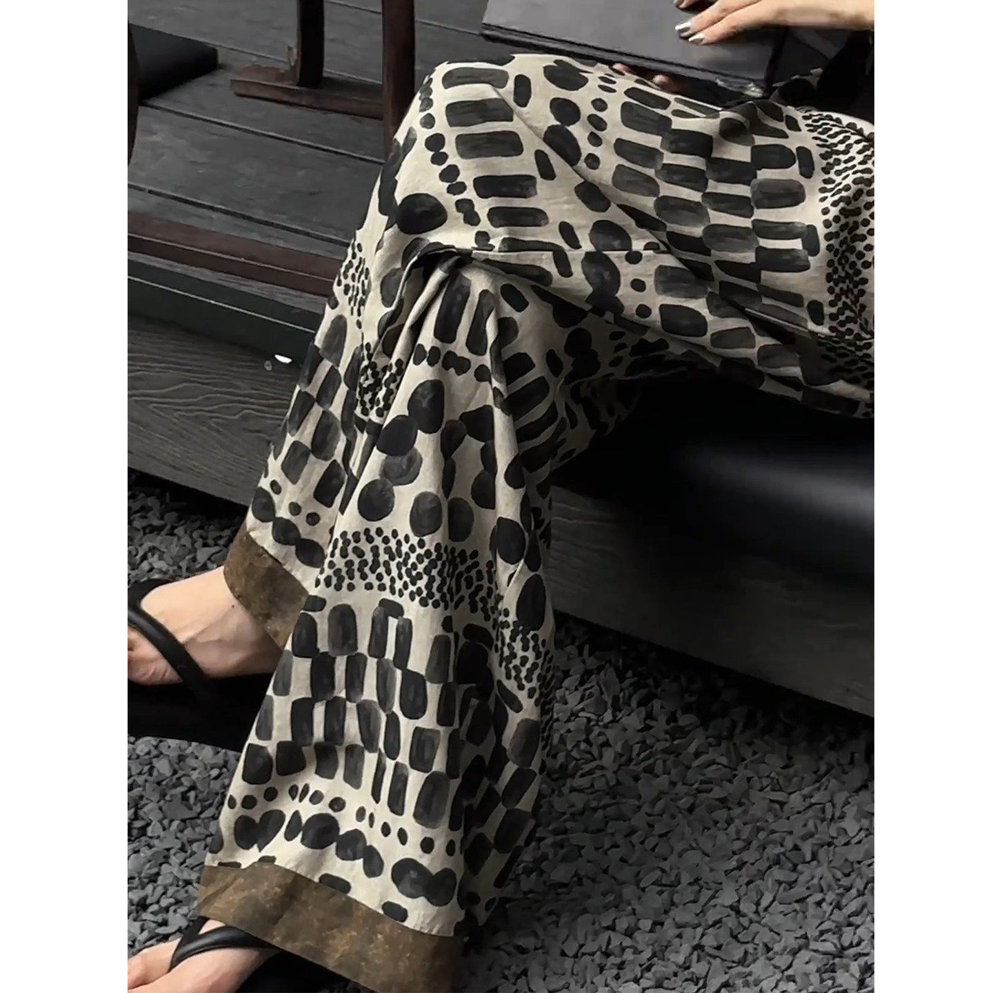 夏季宽松阔腿裤女2025新款夏天薄款天丝亚麻裤子印花色垂感休闲