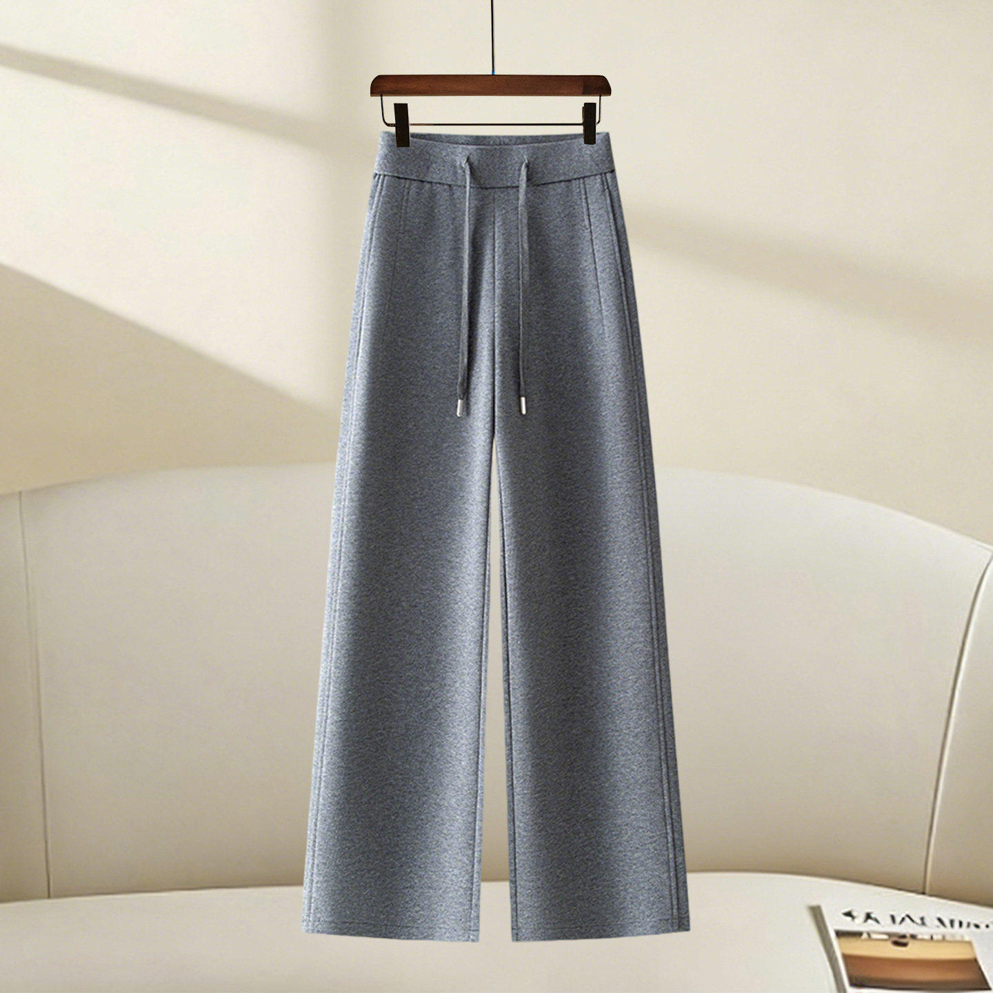 灰色窄版阔腿裤女春秋2026新款松紧腰垂感显瘦休闲卫裤百搭直筒裤