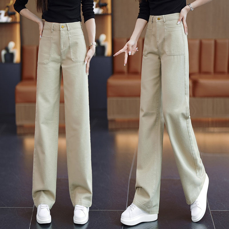 牛仔阔腿裤女春秋新款2025高腰宽松窄版大口袋设计百搭休闲直筒裤,女装/女士精品,大码裤装,淘宝优惠券,粉丝福利购,淘宝优惠卷