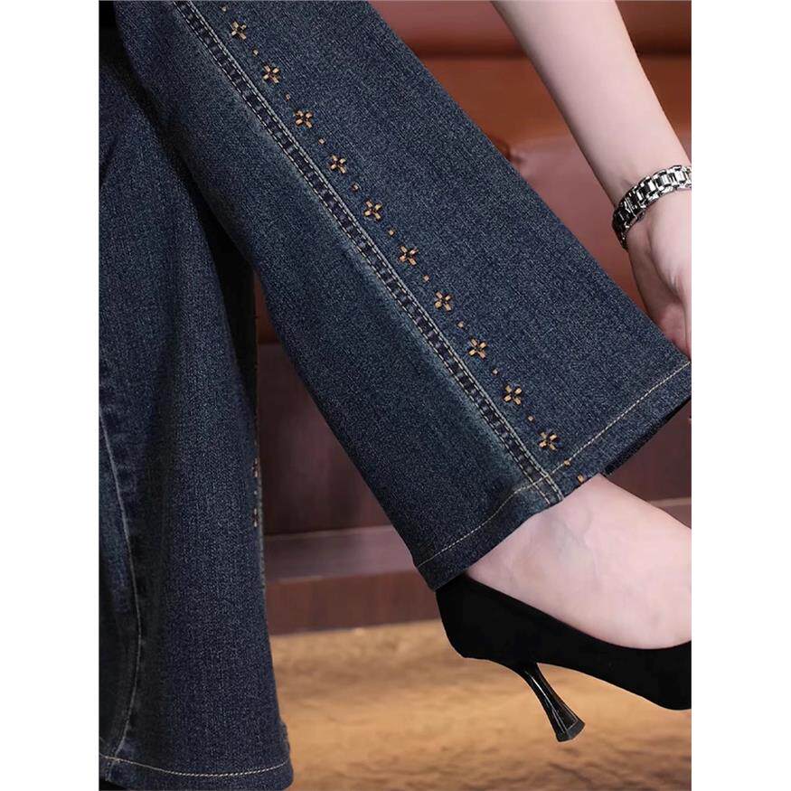 松紧腰弹力微喇牛仔裤女新款春秋爆款高腰大码女裤胖mm显瘦喇叭裤