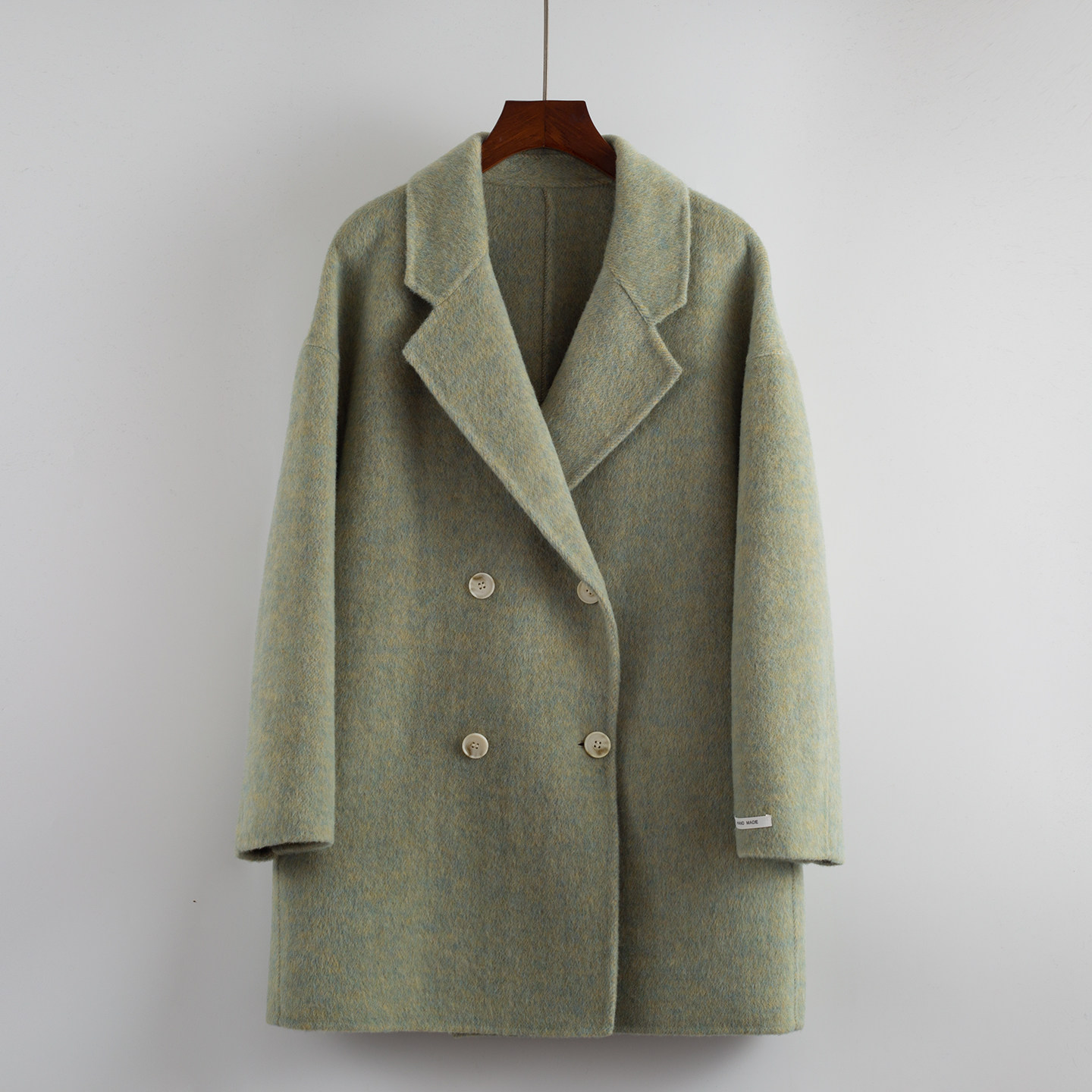 宽松加厚外套女双面呢大衣秋冬新款彩色西装领测口袋小个子