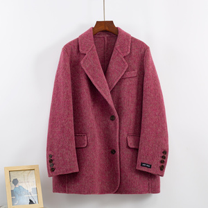 双面毛呢大衣女2025新款羊毛绒秋冬加厚西装呢子外套葡萄紫韩版潮
