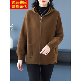 秋冬女款连帽羊绒外套2025新款今年流行爆款纯色双面绒毛呢子大衣