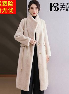 海宁环保水貂绒皮草外套女2025冬季长款过膝加厚金貂皮毛一体大衣