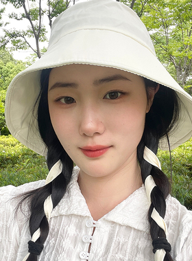 渔夫帽女夏季大帽檐遮阳帽韩版甜美飘带防晒帽出游防紫外线太阳帽
