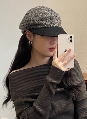 慵懒气质圈圈羊毛报童帽女秋冬鸭舌贝雷帽高级复古显脸小法式帽子