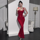 gusty法式 纯欲辣妹亮片吊带裙高级露背礼服欧美ins网纱拼接连衣裙