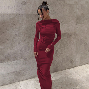 gusty法式气质御姐收腰包臀裙露背拖尾长裙礼服欧美ins时尚连衣裙