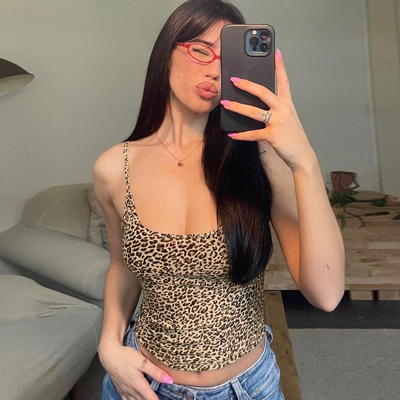 豹纹gusty欧美吊带性感背心潮