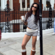 街头慵懒辣妹风时尚 翻边短裤 条纹套装 毛衣 一字肩针织衫 gusty美式
