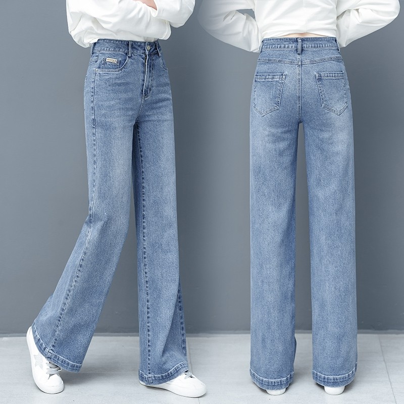 湘凌妃官方旗舰店官网牛仔裤子女装夏季以纯色2020新款高腰阔腿12
