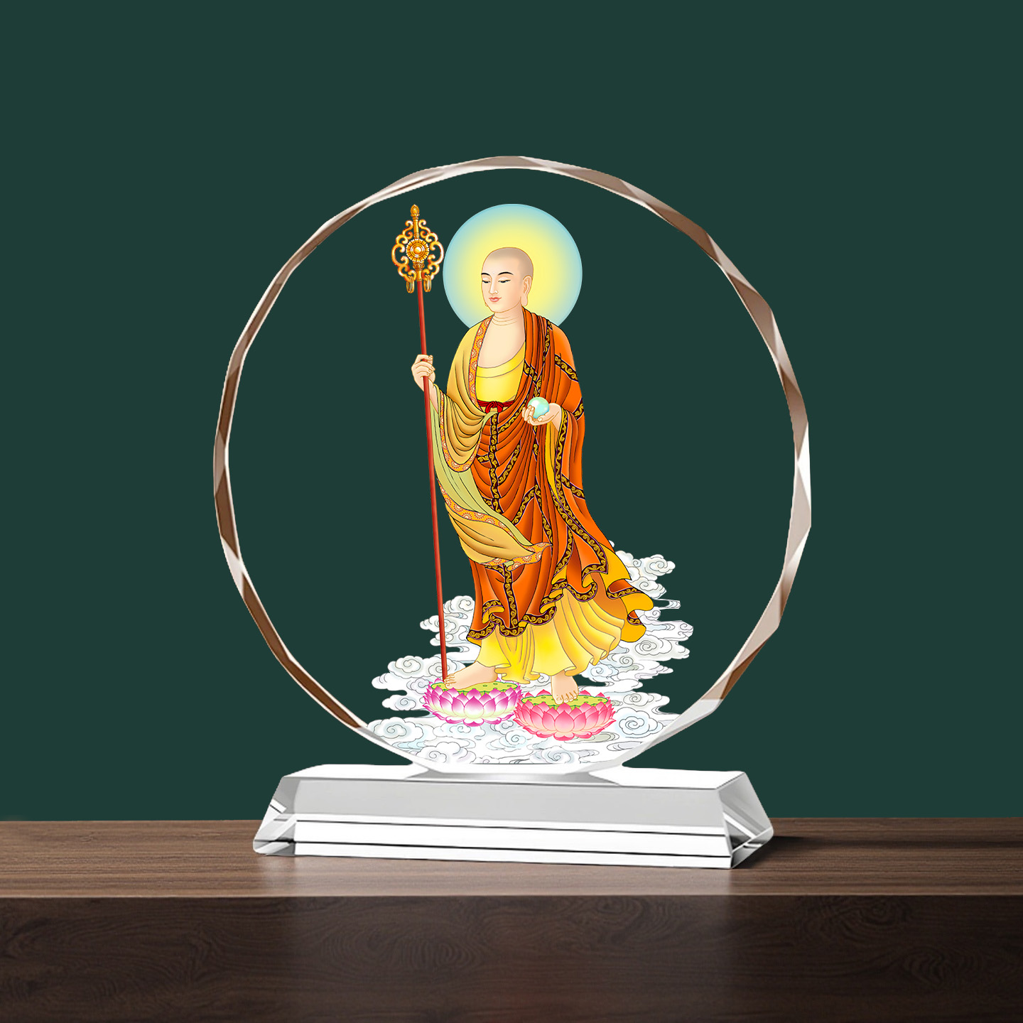 地藏菩萨画像水晶摆台家用供奉娑婆三圣地藏王菩萨佛像摆件装饰品