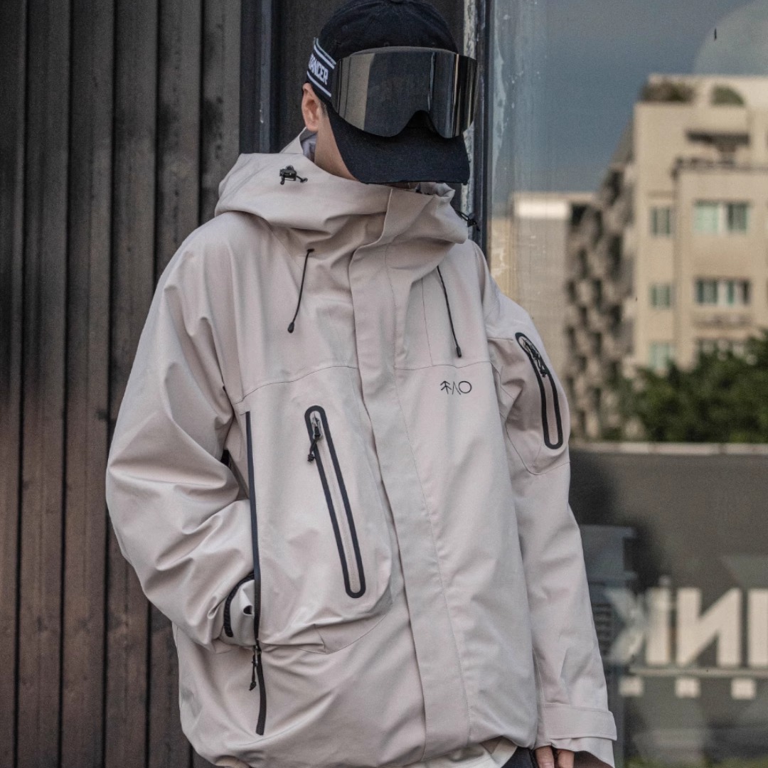 雪否滑雪服浅卡其色3L雪外套全压胶双板滑雪服加绒保暖男女单板