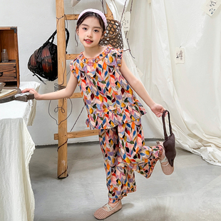 女宝宝超好看小套装 长阔腿裤 女童韩系穿搭夏季 洋气两件套 儿童无袖