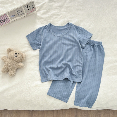 儿童短袖套装夏季长裤睡衣莫代尔空调服男童女童家居服薄款面膜tT