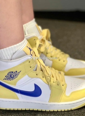 Air Jordan1 AJ1 mid黄白湖人中帮mid复古女休闲篮球鞋BQ6472-701