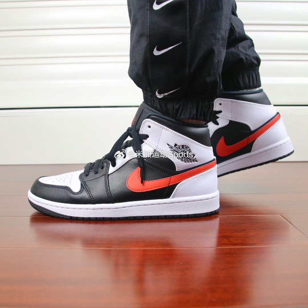 air jordan 1 mid aj1 黑白影子 熊猫红钩 中帮篮球鞋男女 554724