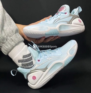 LiNing李宁 闪击9TD 防滑耐磨 低帮实战篮球鞋 蓝银色男鞋ABPT001