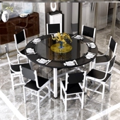 实木质圆桌家用带转盘简约现代圆桌子圆形餐桌椅组合8 10人大圆u.