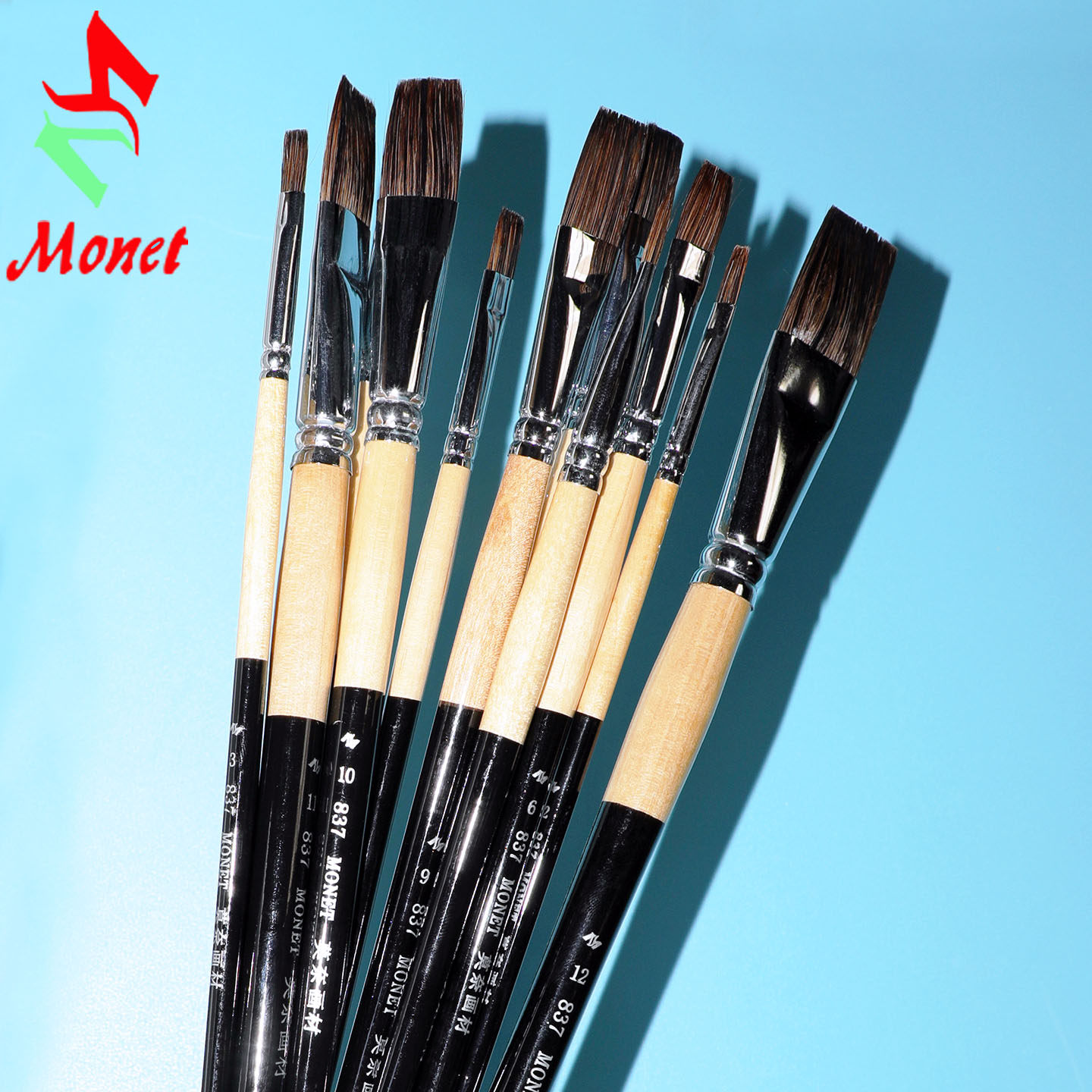 MONET莫奈837混合软毛水粉笔丙烯颜料手绘笔刷画油画彩绘画画笔套装水彩脸彩人体美术学生考试平面绘画设计笔