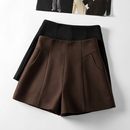 百搭呢子加厚阔腿a字外穿打底靴裤 2025新款 女秋冬季 高腰毛呢短裤